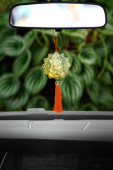 Lotus Ganesha Car Rear View Mirror Décor in brass